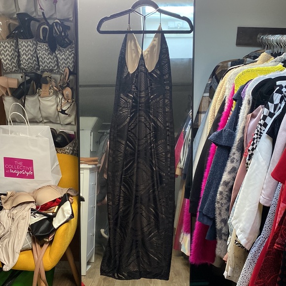 Again Lace Overlay Midi Cocktail Dress with High Slit - Picture 3 of 6